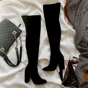 ALDO black suede over-the-knee boots, size 6.